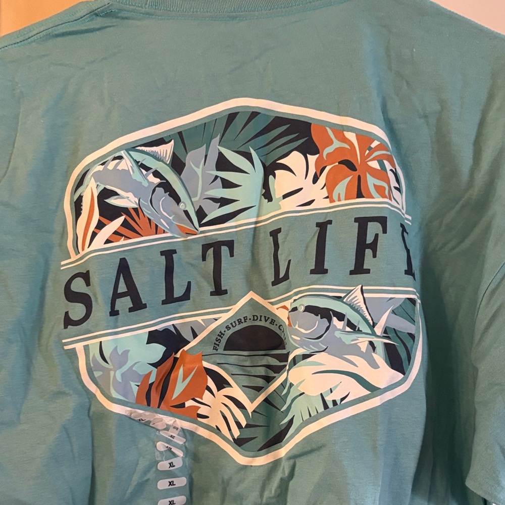 Salt Life Men's Short Sleeve Crew Tee in Aqua Blue - Picture 4 of 4
